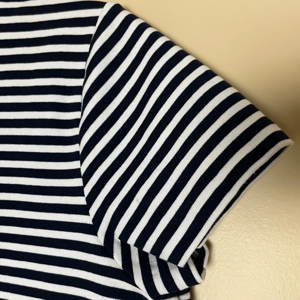 J. Crew Striped Nautical Mini Dress Medium Short Sleeves Lace Up Coastal H9354